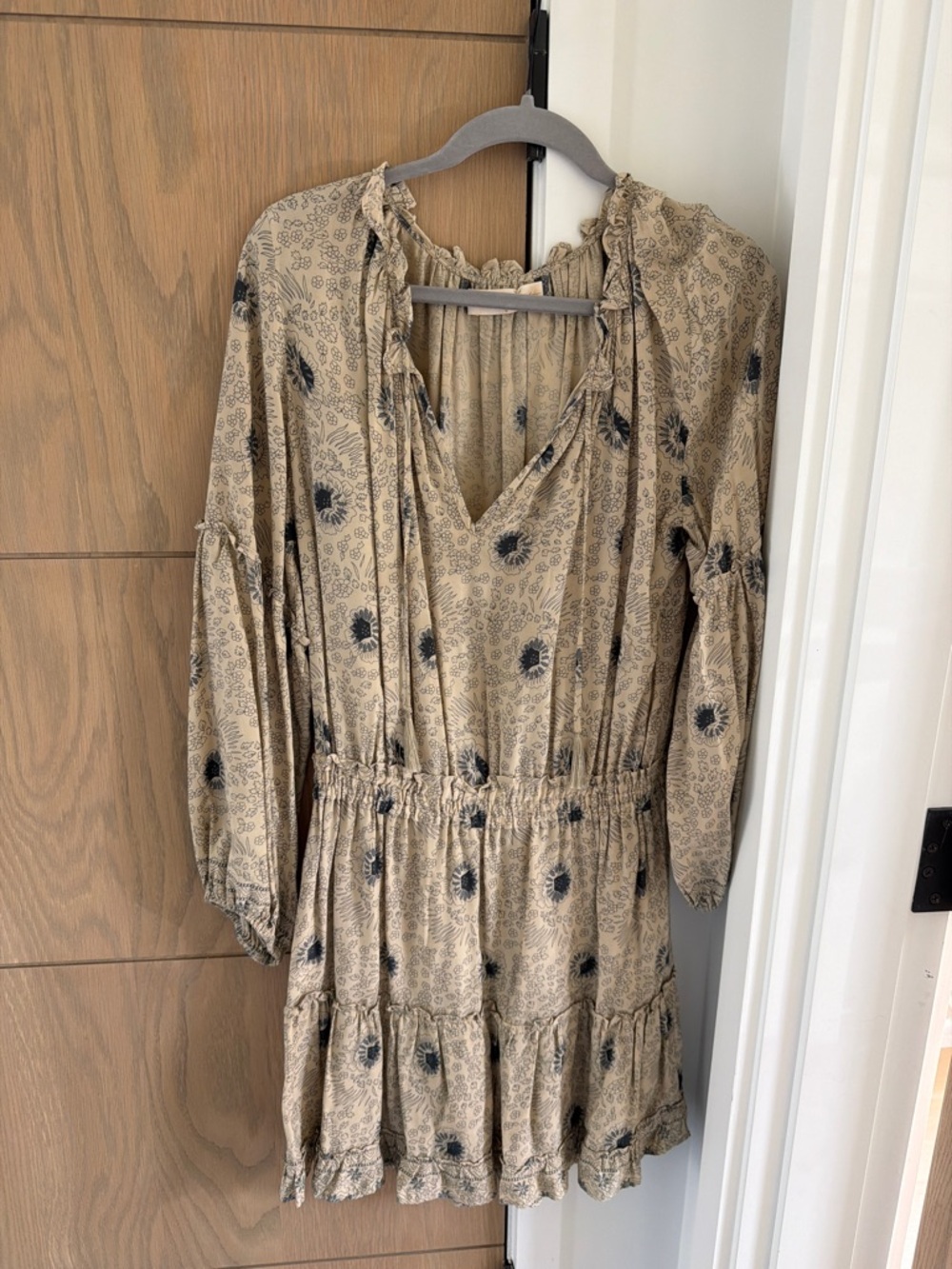 Natalie Martin Beige Mini Dress with Black Floral Motif